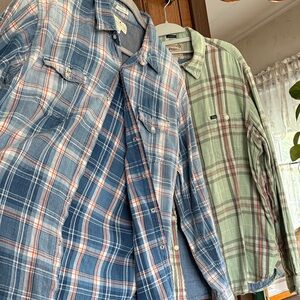 Plaid Blue and Plain Green Men's Shirts